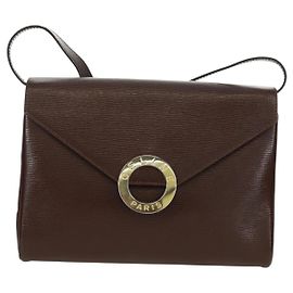 Céline Celine Circle Logo Leather Brown