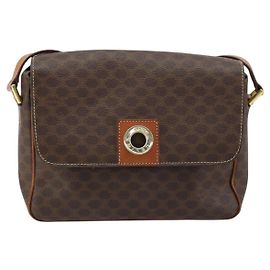 Céline Borsa a Spalla Celine Vintage Macadam con Logo Circolare in Tela e Pelle Marrone