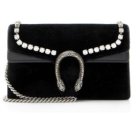 Gucci Velvet Crystal Embellished Dionysus Mini Shoulder Bag Black