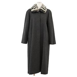 Autre Marque Balmain Angora Wool Blend Coat Brown Dark grey