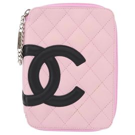 Chanel Cambon Zip Around Cosmetic Case Quilted Leather Pink