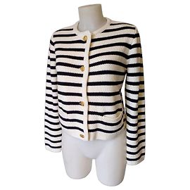 Céline Chasseur Knit Jacket Stripes 100% Wool Eggshell