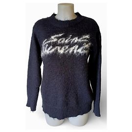 Saint Laurent Schwarzer Wollpullover mit Logo Rundhals Schwarz
