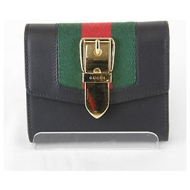 Gucci Sylvie Web Line Tri-fold Wallet Black