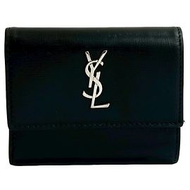 Yves Saint Laurent Black Leather Tri-fold Wallet Black