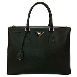 Prada Galleria Triangle Black Saffiano Leather Handbag Tote Bag Black