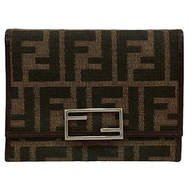 Fendi Zucca FF Pattern Tri-fold Wallet Brown Black