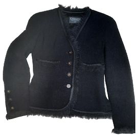 Black Chanel Bouclé Jacket with Fluffy Trim Black