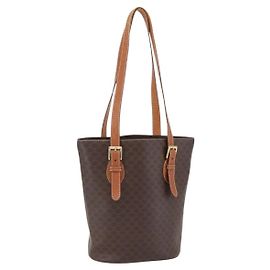 Céline CELINE Macadam Canvas Tote Bag PVC Leather Brown Gold Auth ep13501 Brown Golden
