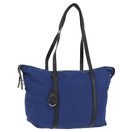 PRADA Tote Bag Nylon Blue Silver Auth 170684 Silvery Blue