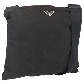 PRADA Shoulder Bag Nylon Black Silver Auth 170378 Black Silvery