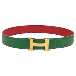 Hermès HERMES Constance H belt Belt Leather 31.5"" Green Red Auth 171197V Red Green