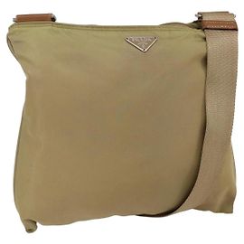Bolsa de Ombro Prada Nylon Bege Auth 171312 Bege