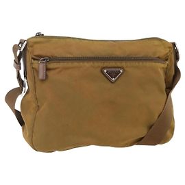 PRADA Shoulder Bag Nylon Beige Silver Auth 173279 Silvery Beige
