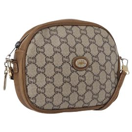 Bolsa de Ombro GUCCI GG Plus Supreme PVC Bege Ouro Auth 173465 Bege Dourado