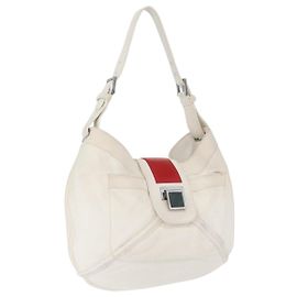 Bolsa de Ombro LOEWE em Couro Branco Prata Auth bs33492 Prata Branco