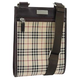 BURBERRY Nova Check Shoulder Bag Canvas Beige Silver Auth ep13530 Silvery Beige