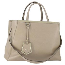 FENDI Bolsa de Mão To joule em Couro 2 em 1 Bege Prata Auth hk3360 Prata Bege