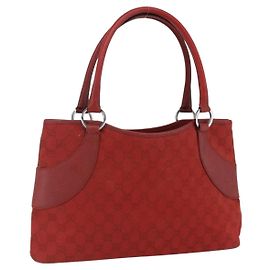 GUCCI GG Canvas Tote Bag Red Silver 113015 Auth 173192 Silvery Red