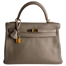 Hermès Kelly 32 Taurillon Clemence Leather Retourne Top-handle Handbag Etain Taupe