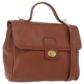 Bolsa de mão GUCCI em couro 2 em 1 marrom dourado 000 101 0274 Auth ep13069 Marrom Dourado