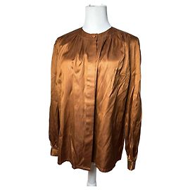 Vintage Dior Silk Blouse Brown Orange M Brown
