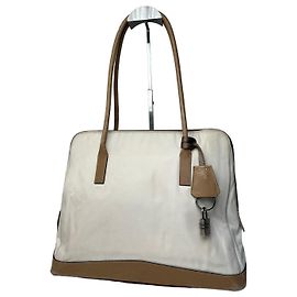 Vintage Prada Polyester / Leather Handbag White Brown White