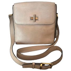 Céline Bolsa de Couro Celine Twist Logo Bege