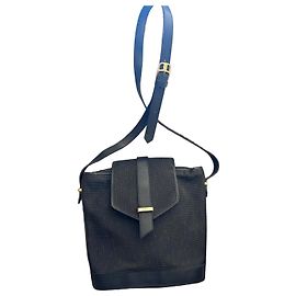 Borsa a Spalla in Pelle e Tessuto Yves Saint Laurent Blu scuro