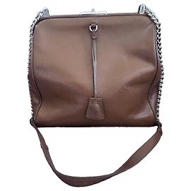 Bolsa de couro marrom Prada Doctor com corrente prateada Marrom
