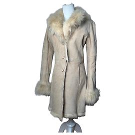 Vintage Courreges Fur Suede Coat Beige 38/M Beige