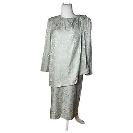 Vestido Abstrato Vintage Givenchy Cinza Turquesa L Prata