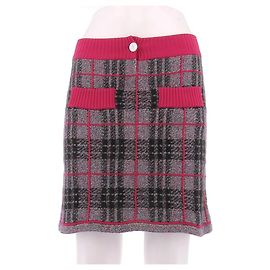 Barrie Jupe en maille à imprimé tartan en cachemire Gris