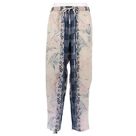 Pierre Louis Mascia Pantaloni in seta blu e beige con stampa Beige
