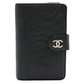 Chanel Kamelien-Lammleder Geldbörse Schwarz