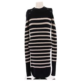 Isabel Marant Halb-langes gestreiftes Wollkleid Marineblau