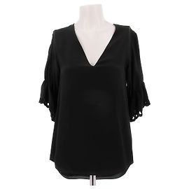 Chloé Top nero in seta con maniche traforate Nero