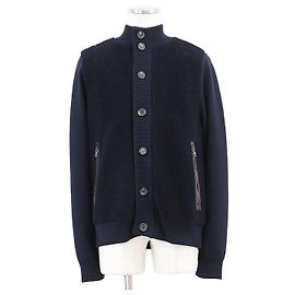 Salvatore Ferragamo Wool Lamb Leather Jacket Blue Navy blue