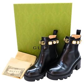 Gucci GG Marmont Leather Boots Black