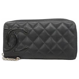 Cartera Larga Chanel Cambon en Piel de Cordero Negra Negro