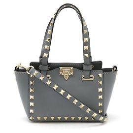 Valentino Garavani Leder Rockstud 2way Handtasche Grau Braun