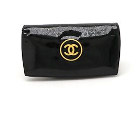 Chanel Make Up Patent Leather Long Wallet Black