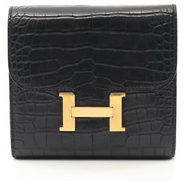 Hermès Hermes Constance Compact Alligator Mat Wallet Black