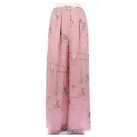 Lanvin Pantalón rosa con estampado de conejitos de seda Rosa