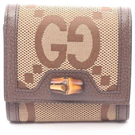Portafoglio bifold Jumbo GG in bambù Gucci Marrone Beige