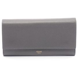 Céline Celine Gray Long Bi-Fold Wallet Brown