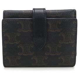 Céline Celine Triomphe Canvas Tri-fold Wallet Black