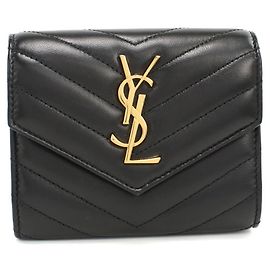 Billetera compacta trifold Cassandra de Saint Laurent Negro