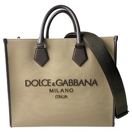 Dolce & Gabbana 2-Way Canvas Logo Tote Bag Beige Khaki