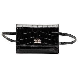 Balenciaga Black Croc Embossed Leather Sharp Belt Bag XS Black